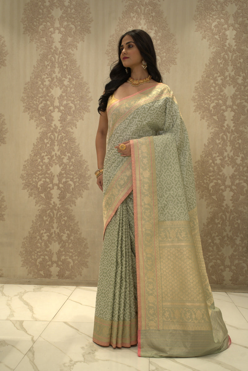 Rohini (Tissue Silk Saree with all over Stripe Jaal)