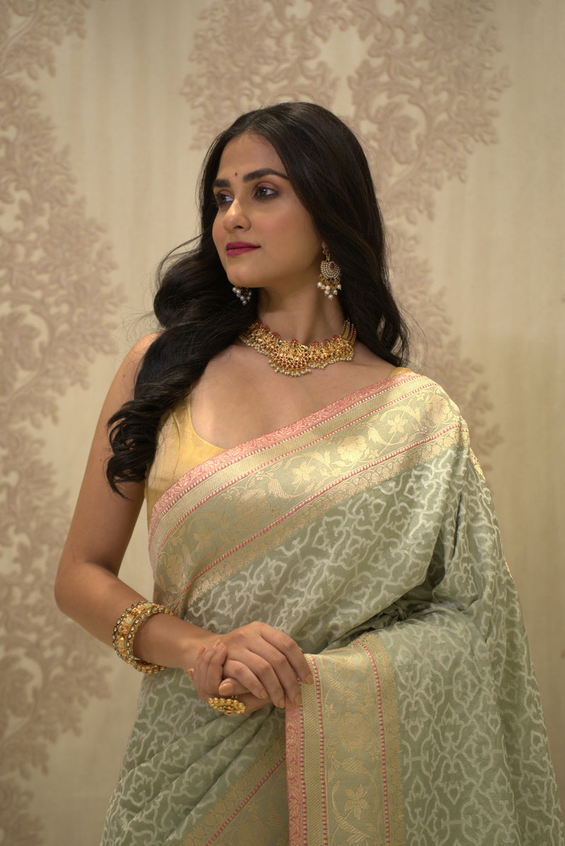 Rohini (Tissue Silk Saree with all over Stripe Jaal)
