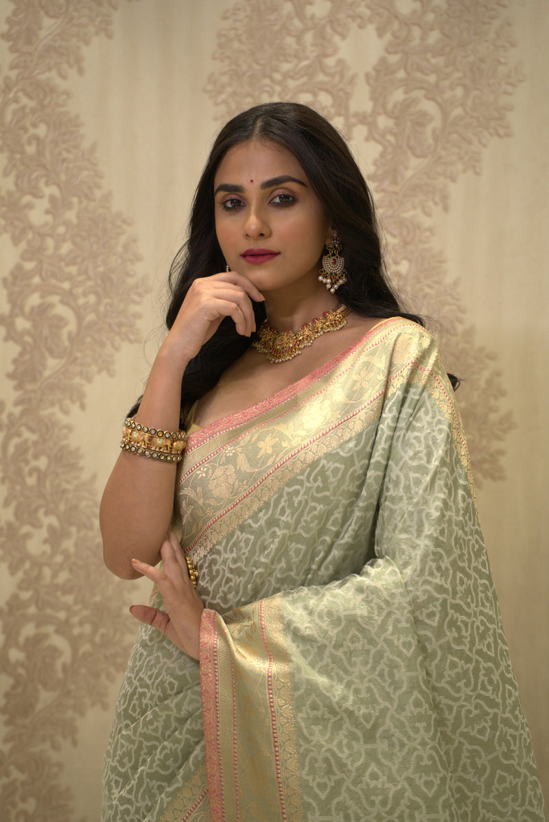 Rohini (Tissue Silk Saree with all over Stripe Jaal)