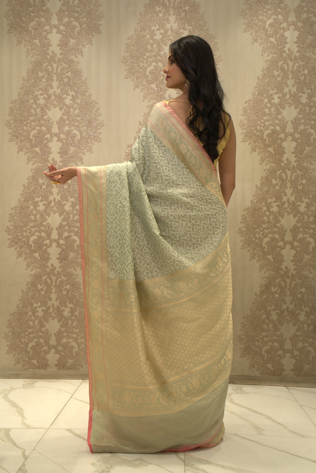 Rohini (Tissue Silk Saree with all over Stripe Jaal)