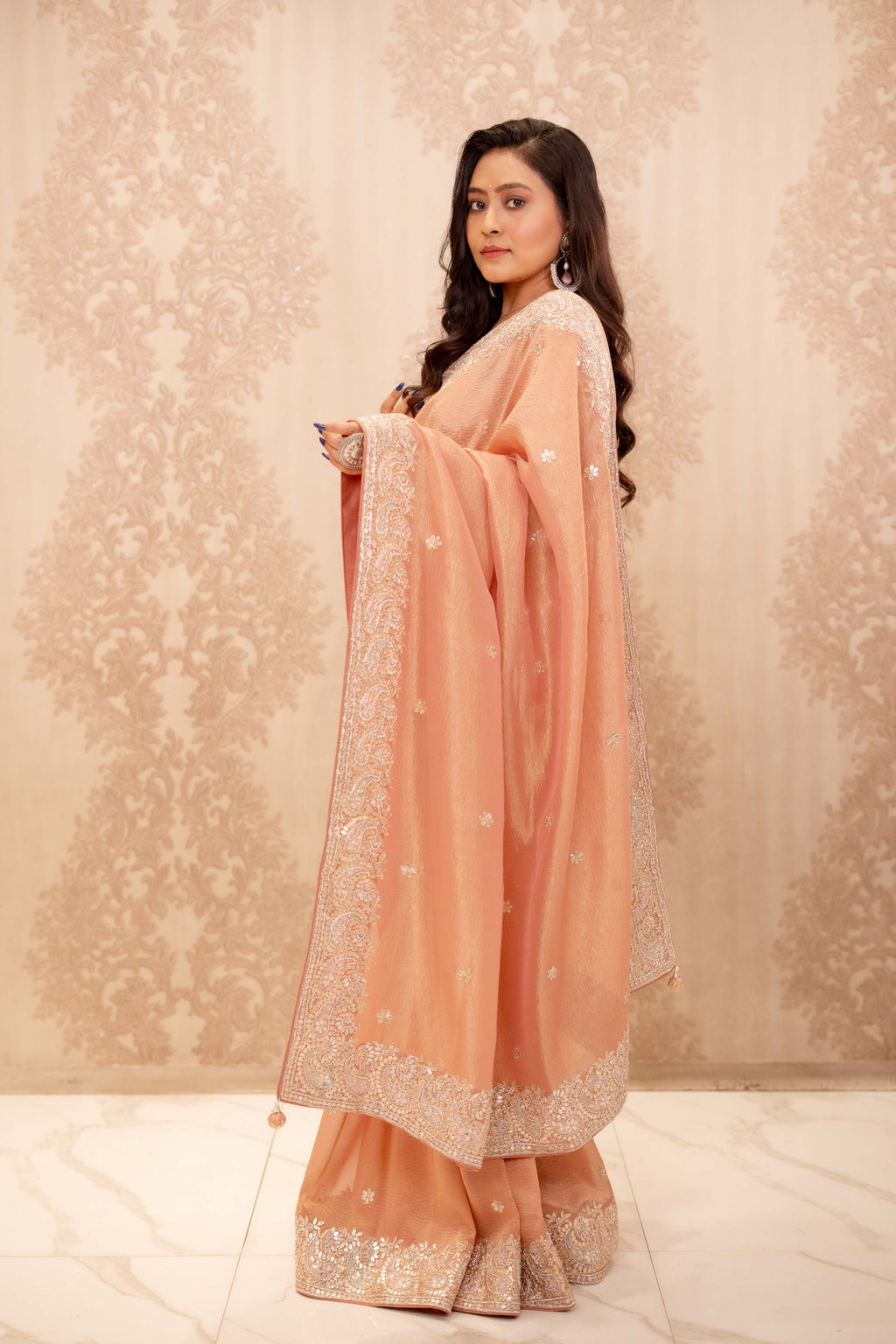 Marigold (Orange Crushed Tissue Saree )
