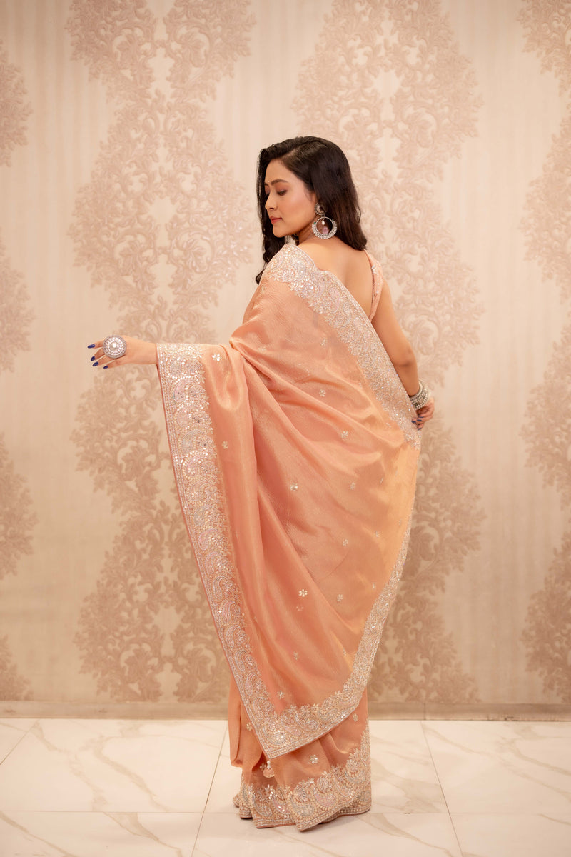 Marigold (Orange Crushed Tissue Saree )
