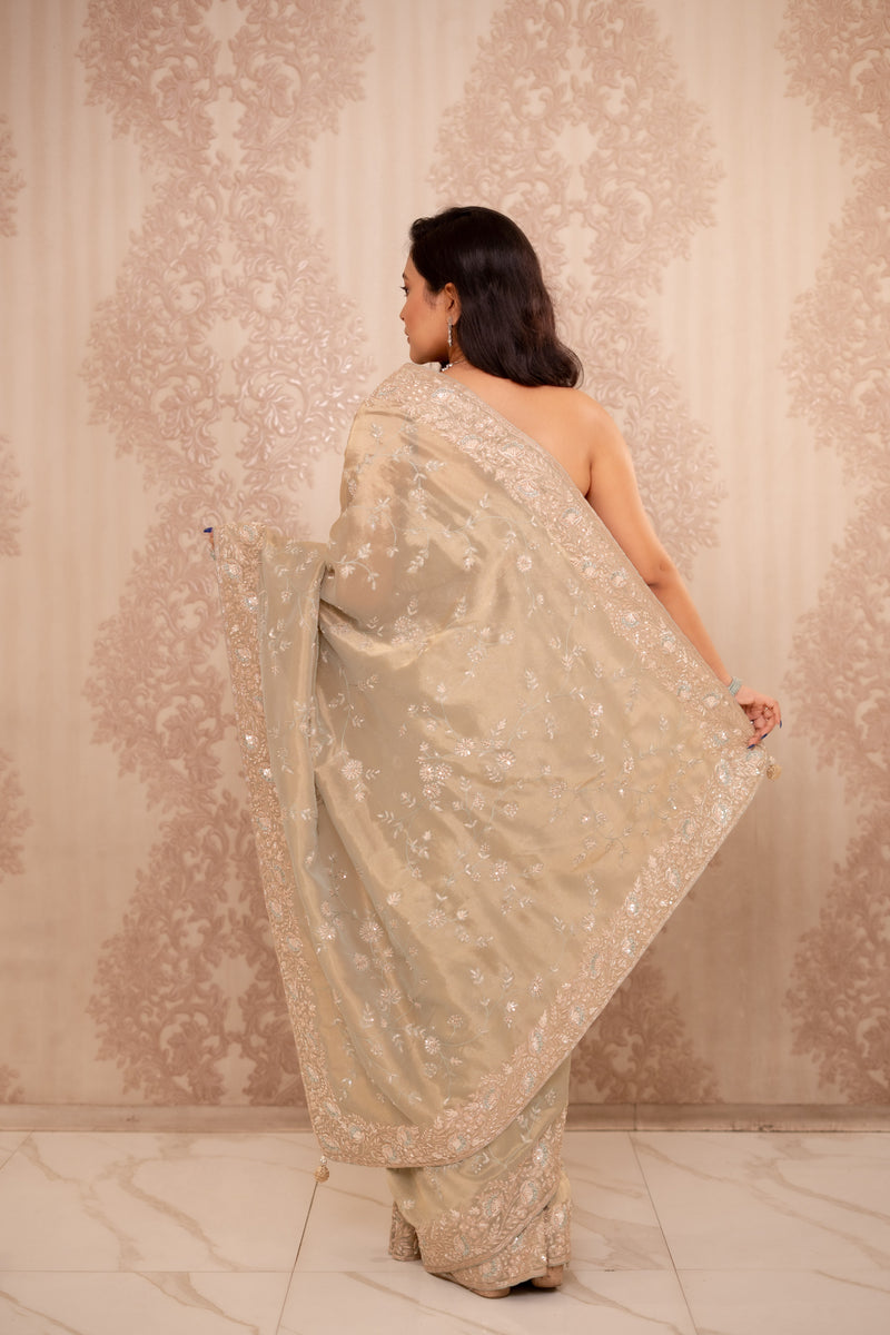 Noor (Green Crushed Tissue Embroidery Saree)