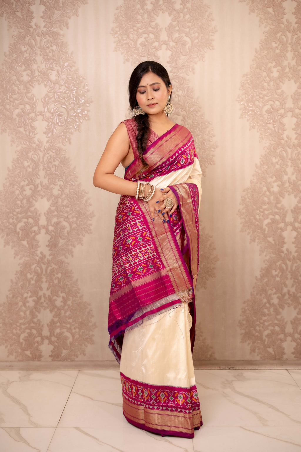 Rukmani (White Iquat Silk Saree)