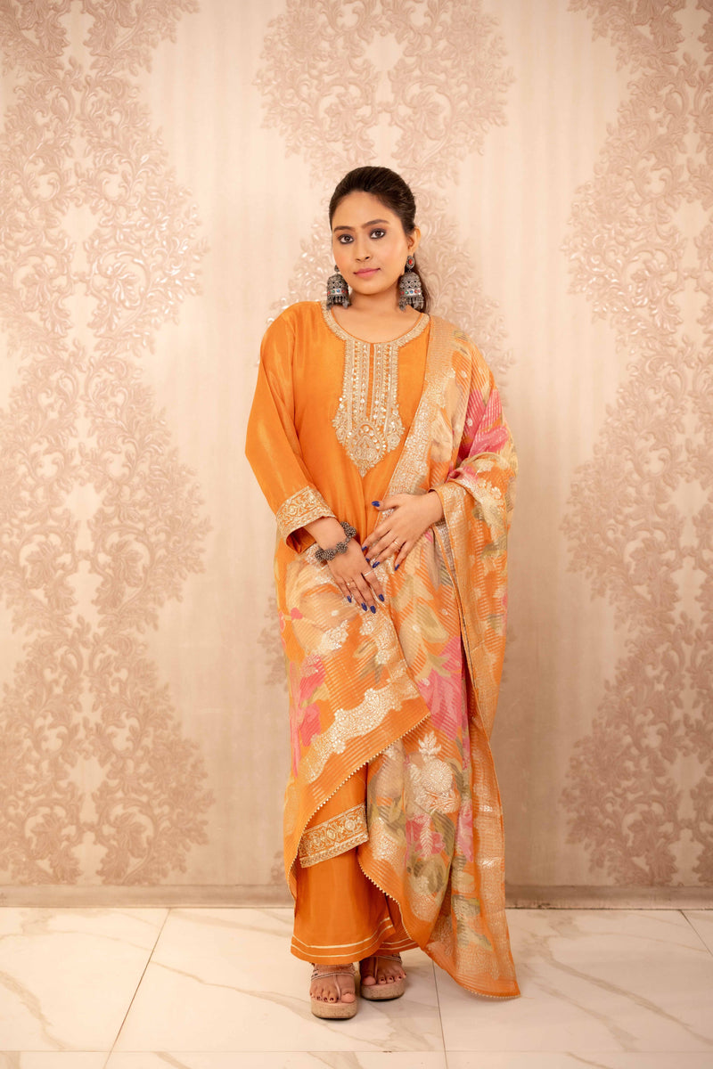 Kurpant (Orange Pant with Kurta and Chunni)