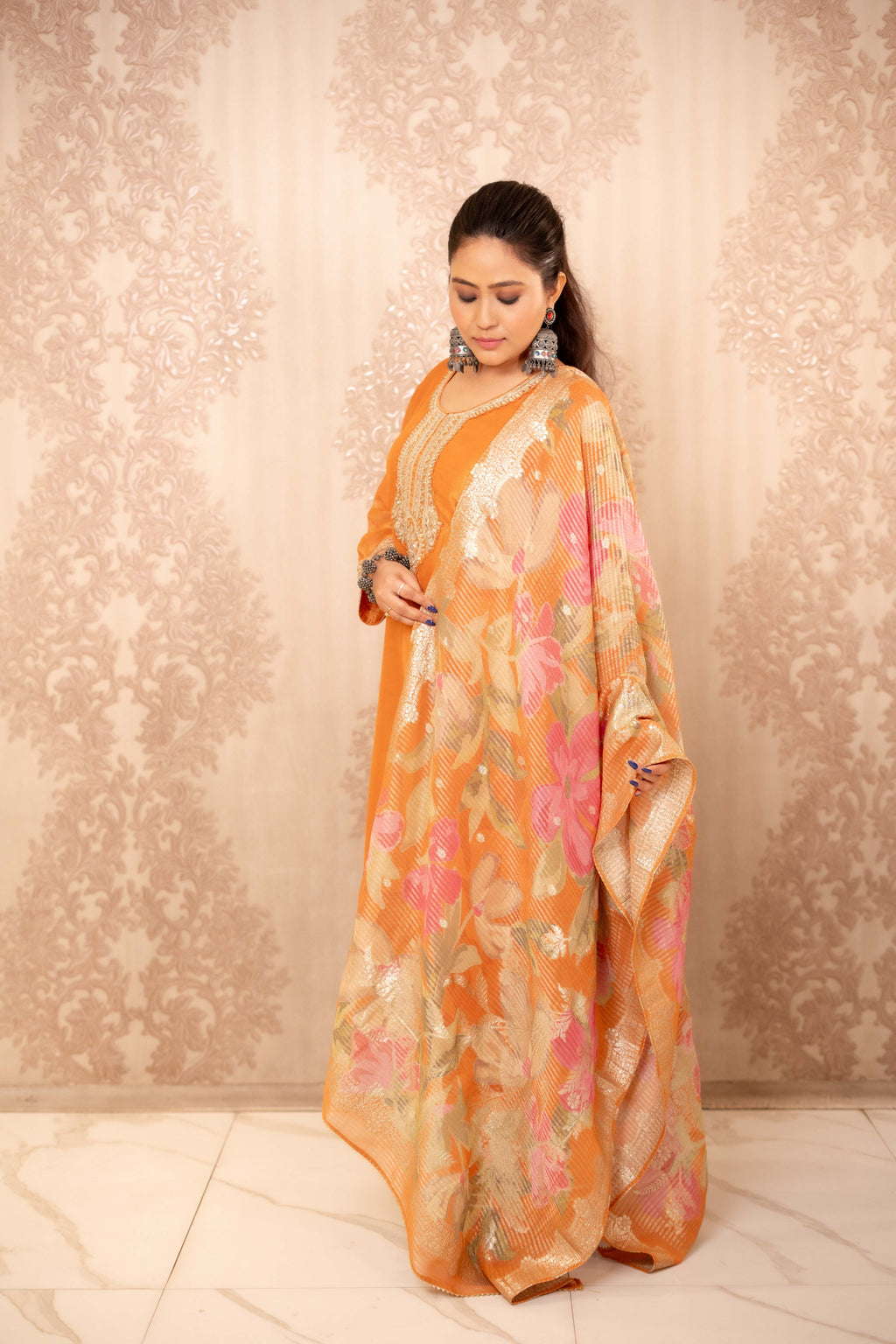 Kurpant (Orange Pant with Kurta and Chunni)